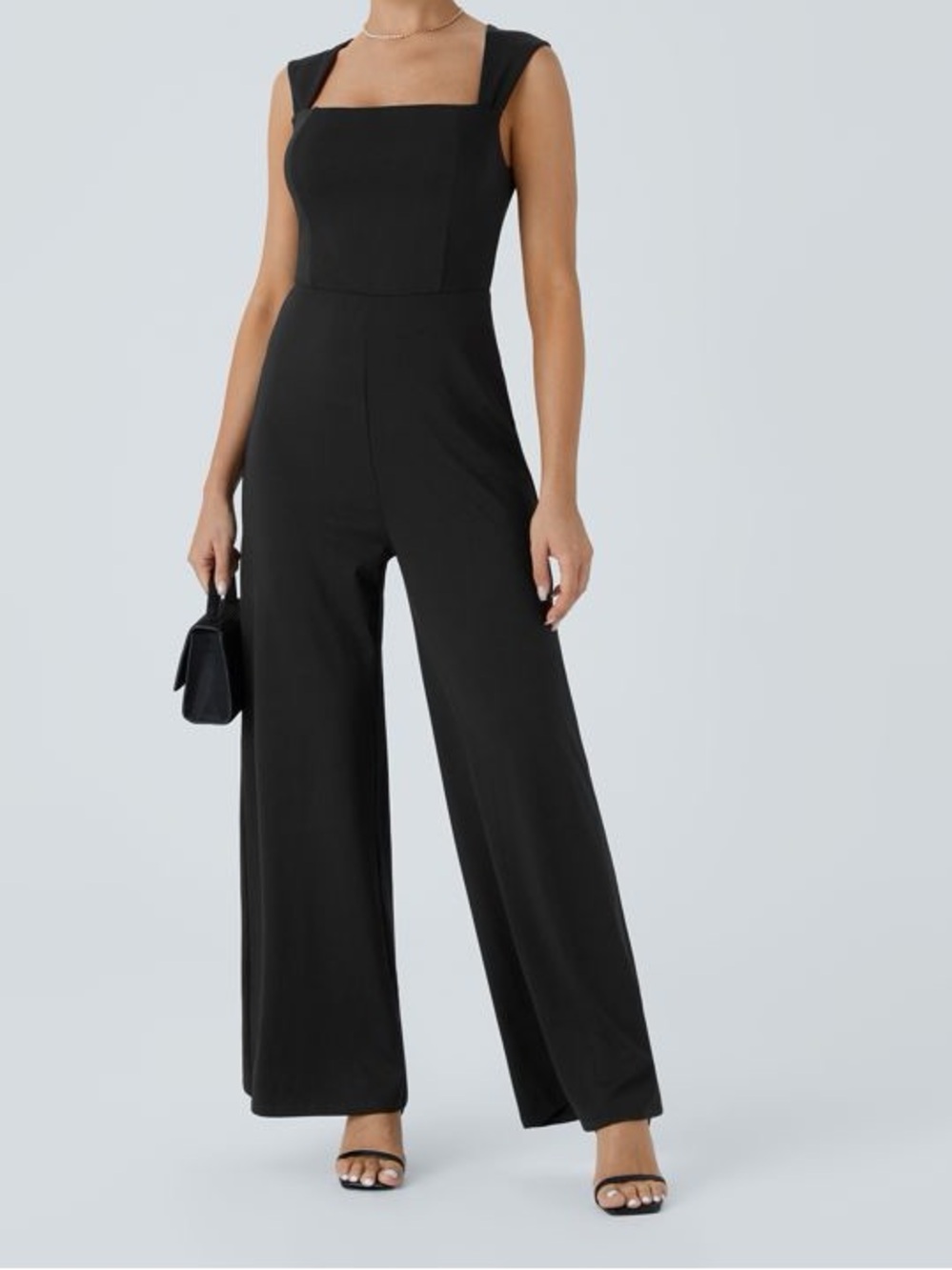 Halara Black Square Neckline Sleeveless Wide Leg Business Casual Jumpsuit S